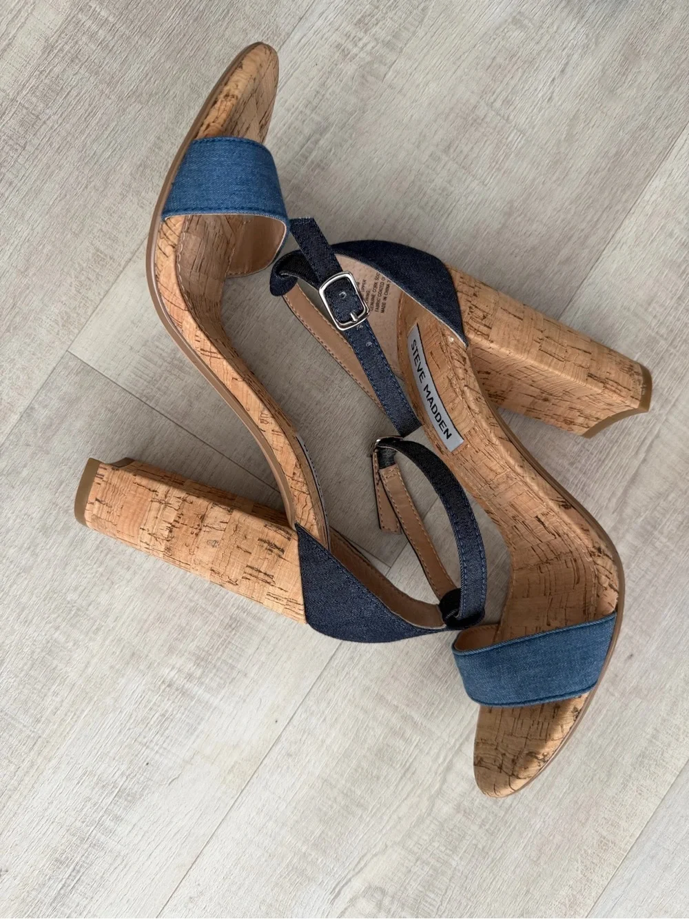 Steve Madden Denim Cork Block Heel Sandals - Dark Blue/Blue. NWOB